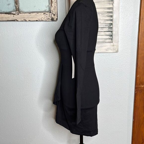 NWT Susana Monaco Witchy Asymmetrical Hemline Long Sleeves Women's Black Dress S - Picture 6 of 11